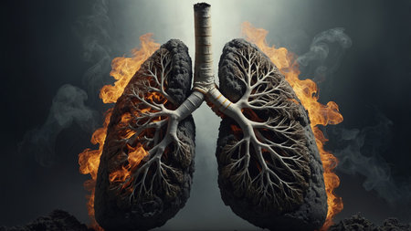 AI Generated. Lungs Intertwined with Cigarettes in a Silent Elegy This evocative image mourns the damage caused by smoking,の素材