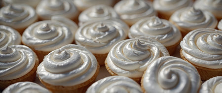 AI Generated. Closeup of white mini meringue swirls as food backgroundの素材