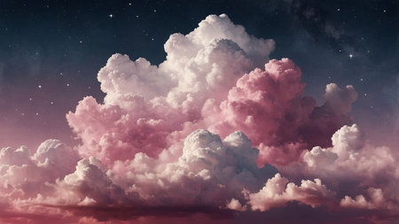 AI Generated. watercolour background illustration of clouds and stars in pinkの素材