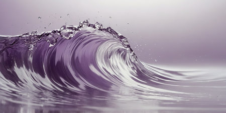 AI Generated. A bright lilac wave, soft and mystical, sweeping smoothly over a white backdrop, presented in a crystal-clear high-definition imageの素材