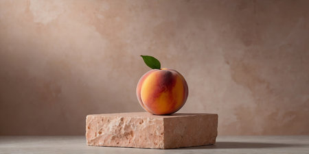 AI Generated. Peach Fuzz Stone podium for display product Background for cosmetic product branding, identity and packagingの素材