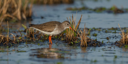 AI Generated. Common Redshank in Wetland during migrationの素材