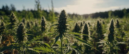 AI Generated. Wild feral cannabis plant, naturally growing in wild fieldの素材