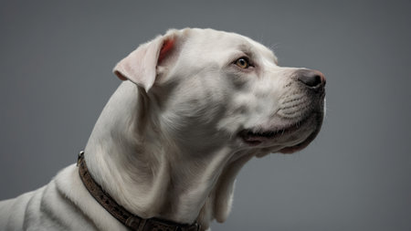 AI Generated. White Argentine dogo in profile with gray backgroundの素材