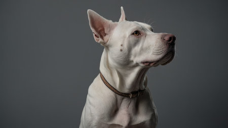 AI Generated. White Argentine dogo in profile with gray backgroundの素材