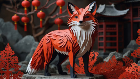 AI Generated. A red fox stands with a confident expressionの素材