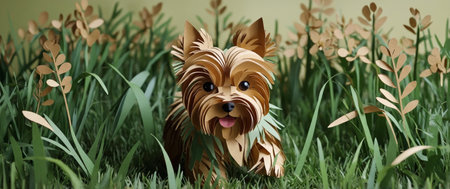 AI Generated. a yorkshire terrier dog running through the grassの素材
