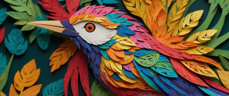 AI Generated. A close-up view of a vibrant bird with bright feathers, suitable for wildlife or nature-themed usesの素材