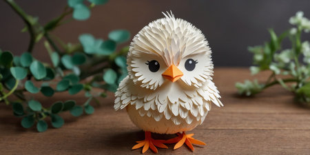 AI Generated. Fluffy baby chick with tiny beak and round eyesの素材