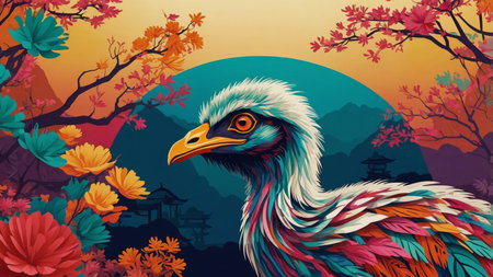 AI Generated. emu bright colorful and vibrant poster illustrationの素材