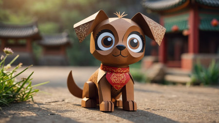AI Generated. This image features a close-up of a small, adorable brown dog with expressive big eyes, and a soft focus backgroundの素材