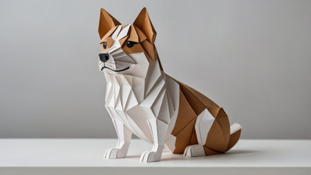 AI Generated. Small brown and white dog is sitting on white surface This picture can be used to represent cute pet or as generic image for animal-related contentの素材