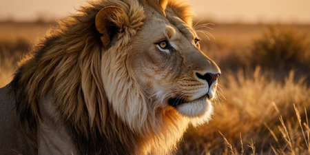 AI Generated. Majestic Lion in the Golden Light of the Savannahの素材