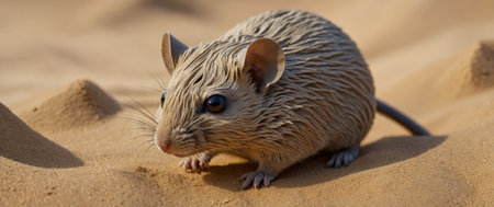 AI Generated. A small desert rodent sits amidst the sands, its eyes wide with curiosityの素材