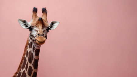AI Generated. close up of giraffe on pastel pink background with copy space, trendy bannerの素材