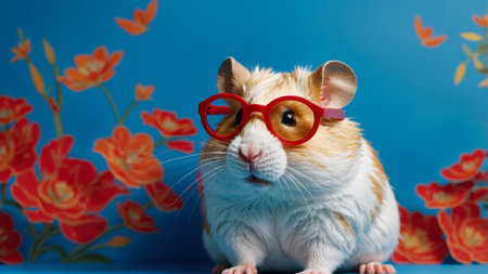 AI Generated. hamster in sunglasses on bright blue backgroundの素材