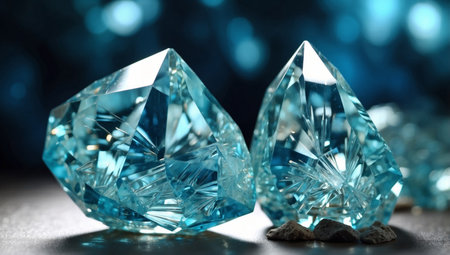 AI Generated. Aquamarine Gemstones Double Exposure Silhouette A Dazzling Display of Blue and Clear Facetsの素材