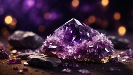 AI Generated. Amethyst Crystal in the Spotlight A Radiant Geodes Allureの素材