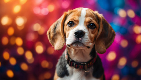 AI Generated. Beagle puppy standing on a colorful backgroundの素材