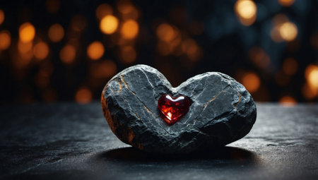 AI Generated. Heart-shaped rock on a dark background Love concept with a contemporary art designの素材