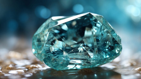 AI Generated. Polished Aquamarine A Double Exposure SeaColored Gem Shimmering with Lustrous Brillianceの素材