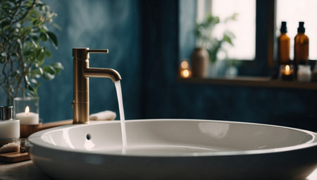 AI Generated. Close up modern ceramic bathroom washbasin and faucetの素材