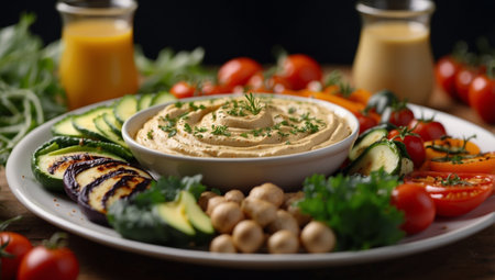 AI Generated. Grilled Vegetables and Hummus Plate A Nutritious and Delicious Path to Healthy Eatingの素材