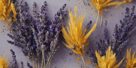 AI Generated. Lavender and Mustard Yellow Abstract Brush Strokesの素材