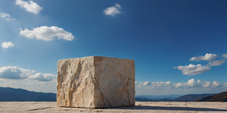 AI Generated. Natural Stone Pedestal with Blue Sky Background for Product Presentationの素材