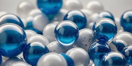 AI Generated. Shiny and glossy abstract background with blue spheres on whiteの素材