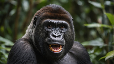 AI Generated. Cute Laughing Gorilla using Wide Grin A Delightful Sceneの素材