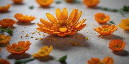 AI Generated. Vibrant orange calendula petals add a pop of color and a subtle floral note to the dishの素材