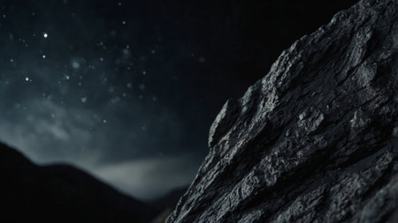 AI Generated. Vertical image of a black rock on a black backgroundの素材