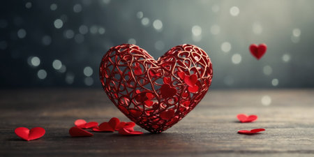 AI Generated. valentines day background with red heartsの素材