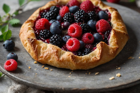 AI Generated. A rustic galette bursting with the natural sweetness of mixed wild berriesの素材