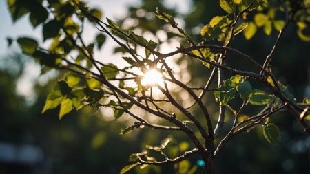 AI Generated. A sculpture that harnesses the power of the sun featuring branches of solar cells in place of leavesの素材