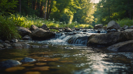 AI Generated. The sound of a nearby stream can be heard adding to the peaceful ambiance of the cookoutの素材