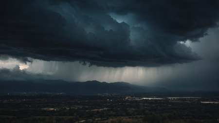 AI Generated. Dark storm clouds gathering on the horizonの素材