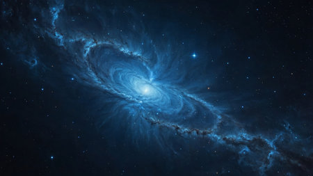 AI Generated. Representing the infinite beauty of outer space, a breathtaking digital artwork depicts a vibrant blue nebula scattered with starsの素材