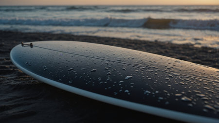 AI Generated. The closeup shot of a surfboard displays a sleek and modern black and grey ombre design adding a touch of elegance to the boardの素材