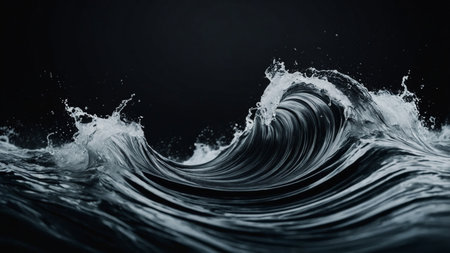 AI Generated. abstract flowing wave background in black as well as white colorsの素材