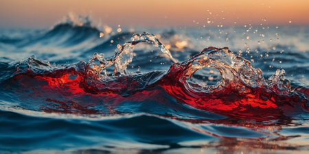 AI Generated. Dynamic Splash of Blue and Red Water Wavesの素材