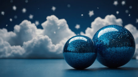 AI Generated. blue background using blue balls & cloudsの素材