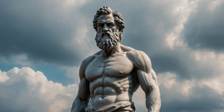 AI Generated. muscular statue of a greek philosopher on a cloudy backgroundの素材
