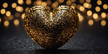AI Generated. a shimmering golden heart on a black backgroundの素材