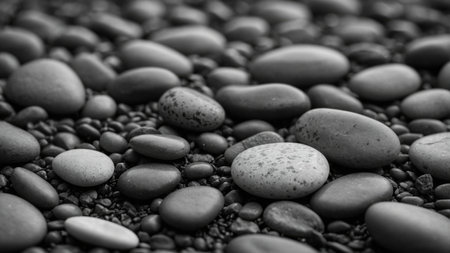 AI Generated. The monochrome color scheme highlights the natural beauty of the pebbles Black and white artの素材