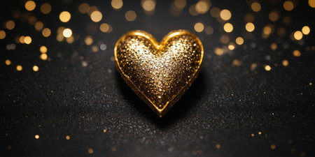 AI Generated. a shimmering golden heart on a black backgroundの素材