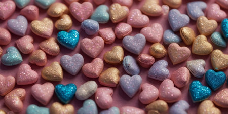 AI Generated. Amidst a sea of vibrant pastel hues, glittering hearts unite to celebrate the joy and love of valentine's dayの素材