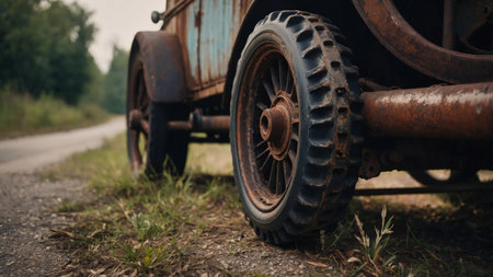 AI Generated. Old rusty wheels Retro, shabby, aestheticの素材