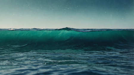 AI Generated. An artisn'ttic frame of watercolor washes in blues & greens mimicking the oceans depthsの素材